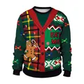 Christmas sweatshirt with angry gingerbread man print and festive plaid patterns - Gingerbread Man Plaid Patchwork (CN012-ZQ0002S)