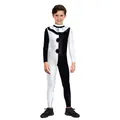 Detail eines Kinder-Clown-Kostüms mit schwarz-weißem Overall und Rüschenkragen - S / Klassischer Schwarz-Weiß Clown