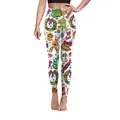 Women's high waist yoga leggings with festive Christmas tree and reindeer digital print - S / Bottoms / Cartoon Christmas Pattern (SKDK016)