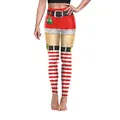 Leggings natalizi da donna con motivi festivi a righe bianche e rosse e stampe di campanelle - Stile Divertente Abito di Babbo Natale(SKDK090)