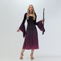 Gothic Halloween hooded dress with bell sleeves and purple gradient patterns - S / Black Purple Gradient Scroll Pattern Style (XG035-ZQ0016W)