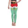 Christmas leggings with red elf waist and green white striped legs with bells - S / Bottoms / Green White Stripe Elf Style(SKDK078)