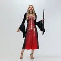 Gothic Halloween hooded maxi dress featuring red and black rib cage skeleton print - S / Black Red Skeleton Ribs Style (XG035-ZQ0017W)
