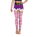 Women's Christmas elf leggings featuring purple and pink stripes with bell digital print - S / Bottoms / Purple Pink Stripe Elf Style(SKDK081)