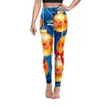 Damen-Weihnachts-Yogahose mit festlichem Print aus blauen und goldenen Ornamenten - Dunkelblaue Bogenkugel (SKDK023)