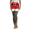 Damen Weihnachten Elf Leggings mit Streifenmuster und festlichem Gürtelmotiv - S / Rot Grüne Weihnachtsmann-Stil (XG013-JC0002S)