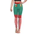 Leggings natalizi da donna con strisce asimmetriche e stampa festiva di pan di zenzero - Stile Omino di Pan di Zenzero e Fiocco(SKDK084)