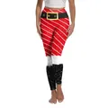Leggings natalizi da donna con stampa a fiocchi di neve rossi e fibbia dorata - Stile Babbo Natale Diagonale Rosso Bianco (XG013-JC0006S)