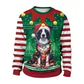 Detail of Christmas sweater featuring a dog with Santa hat and pom-pom trim design - S / Border Collie Style (CN012-JC0009S)