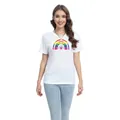 Weißes Batik-T-Shirt mit Regenbogen- und Augenmuster für Damen im Sommer-Look - Regenbogenbrücke Augen (H001-B7-YZ24C0129)