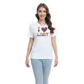 Weißes Damen T-Shirt mit regenbogenfarbenem LGBT Herz-Print und Rundhalsausschnitt - Leopard LGBT Herz (H001-B7-YZ24C0130)