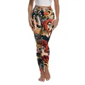 Women's Day of the Dead leggings with sugar skull and rose floral digital prints - Tattoo Girl Skull (JC0036W)