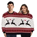 Couples Christmas sweatshirt with 3D digital reindeer print in red and white - Reindeer Heart Print (SB162-037)