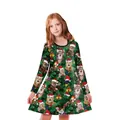 Girl's long-sleeve Christmas dress with cat, candy cane, and tree festive prints - S / Christmas Cat Style (B487-1008)
