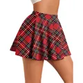 Red tartan pleated mini skirt for women with a high waist A-line silhouette and plaid print - S / Red Plaid (CG022-ZQ0115C)