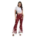 Women's Christmas high-waisted flare pants with red buffalo plaid and reindeer patterns - M / Red Black Buffalo Plaid (B286-063)