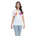 Weißes Damen-T-Shirt mit Rundhalsausschnitt und buntem Skeletthand-Grafikdruck - Regenbogen Schädelhände (H001-B7-YZ24C0146)
