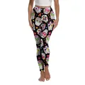 Women's black Halloween leggings featuring colorful Mexican sugar skull floral prints - S / Multicolor Sugar Skulls (JC0039W)