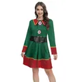 Women's Christmas elf dress with green body, red trim and black belt detail - S / Red And Green Elf Style (B486-1013)