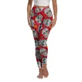 Red Halloween leggings for women with Mexican Sugar Skull print for yoga or parties - S / Red Background Skull (JC0040W)