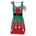 Christmas elf style dress in green and red with festive digital holiday print - S / Green Elf Red Heart Style (B325-1010)