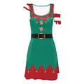 Detail of Christmas elf dress with green fabric, red jagged edges and bell print accents - S / Green Elf Zigzag Style (B325-1009)