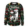 Women's green Christmas sweatshirt with cartoon husky print and festive ornaments - S / Dark Green Husky Pattern (CN012-JC0012S)