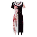 Terrifying black and white clown cosplay dress with blood splatters and pom-poms - S / Bloody Style