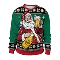 Ugly Christmas sweatshirt in green and red with Santa holding beer print - S / Santa Holding Beer Pattern (CN012-JC0013S)