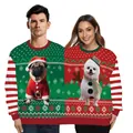 Funny Christmas Siamese sweater for couples featuring pug and snowman dog prints - Pug Snowman Dog Print (SB162-040)