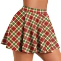 Classic red and green plaid pleated high waisted A-line mini skirt for women - S / Red Green Plaid (CG022-ZQ0116C)