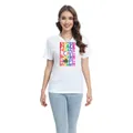 Weißes Batik-T-Shirt mit buntem Regenbogen-Kindness- und Peace-Buchstabendruck - Mehrfarbiger Regenbogen-Slogan (H001-B7-YZ24C0190)