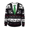 Sudadera navideña divertida con estampado de corbata 3D y motivos festivos de renos - S / Estilo Traje Falso Base Negra (CN012-JC0022S)