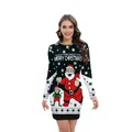Christmas bodycon dress with Santa print and Merry Christmas lettering in black and white - S / Black/White Cartoon Santa Text Style (B488-1027)