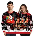 Funny two-person Christmas sweatshirt featuring Santa Claus and reindeer print - Russian Celebration Silhouette Print (SB162-041)