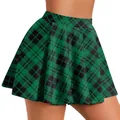 Short pleated skirt in green and black plaid pattern with a high-waisted A-line silhouette - S / Green Black Plaid (CG022-ZQ0117C)