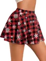 Christmas high waist A-line skirt with red and black buffalo plaid and snowflake print - S / Red Black Plaid Snowflake (ZQ0017S)