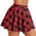 High-waisted red and black buffalo plaid pleated mini skirt shown on model - S / Red Black Buffalo Plaid (CG022-ZQ0118C)