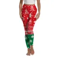 Christmas yoga leggings with red and green color block featuring tree and snowflake prints - S / Red and Green Christmas Tree Style (XG013-JC0016S)