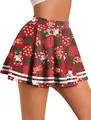 Women's Christmas plaid pleated skirt featuring Santa and reindeer festive prints - S / Red Christmas Icon Print (ZQ0018S)