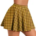 Women's pleated mini skirt featuring yellow and brown plaid digital check print - Yellow Brown Plaid (CG022-ZQ0119C)