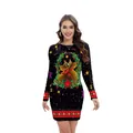 Black Christmas bodycon dress with festive elk wreath and snowflake print details - Black Elk Wreath Style (B488-1029)