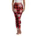 Women's Christmas high waisted red and black plaid leggings with white snowflake prints - S / Red and Black Plaid Snowflake Style (XG013-JC0017S)