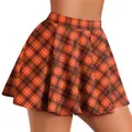 High-waisted pleated mini skirt featuring classic red and black Scottish tartan pattern - Orange Brown Plaid (CG022-ZQ0120C)