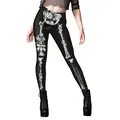 Leggings neri da donna con stampa di scheletro e rose in stile punk gotico - Taglia M / Stile Scheletro Realistico Gioielli Rosa (XYWL-B230-015)