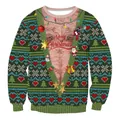 Funny Christmas sweatshirt featuring chest hair print and green knit patterns - Funny Hairy Chest Christmas (CN012-ZQ0010S)
