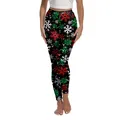Leggings natalizi da donna con fiocchi di neve rossi e bianchi su tessuto nero - Stile Fiocco di Neve Grande Tricolore (XG013-JC0020S)