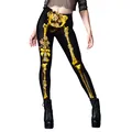 Leggings neri a vita alta da donna con stampa di ossa e rose dorate per Halloween - Taglia M / Stile Scheletro Dorato Rosa Gialla (XYWL-B230-020)