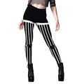 Leggings donna a righe verticali bianche e nere con stampa di gatto sulle ginocchia - XL / Stile Testa di Gatto Righe Bianco Nero (XYWL-B230-023)