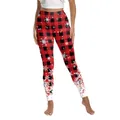 Leggings natalizi da donna con motivo a quadri rossi e neri e fiocchi di neve bianchi - Stile Classico a Quadretti Rossi e Neri (XG013-XJ0005S)